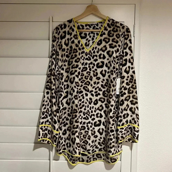 EQUIPMENT FEMME NWT Silk Leopard Print Dalton Tunic Top Blouse Neon - Picture 5 of 7